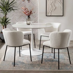 Boucle Esstisch Stühle Yalin in Weiß und Schwarz mit Gestell aus Metall (2er Set) – Ansicht 9