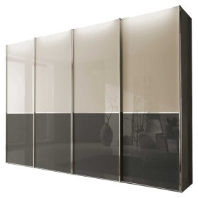 Kleiderschrank Jannios in Cremefarben und Braun mit Schwebetüren – Ansicht 1