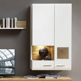 Wandvitrine Drucana in Weiß Holz Dekor mit LED Beleuchtung – Ansicht 2