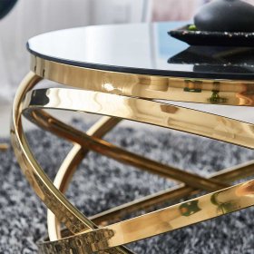 Moderner Design Couchtisch Vivien in Goldfarben mit grauer Glasplatte – Ansicht 4
