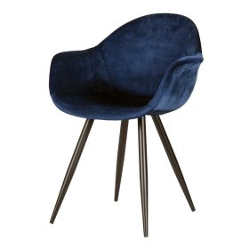 Samt Esszimmer Polsterstuhl Set Lagacina in Blau mit Armlehnen (2er Set) – Ansicht 1