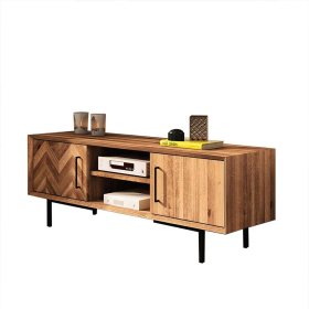 TV Möbel Yalley aus Wildeiche Massivholz und Stahl 50 cm hoch – Ansicht 1