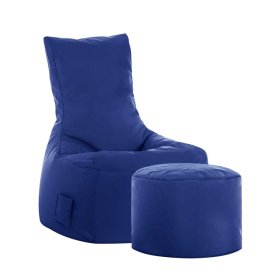 Sitzsack Sessel Larros in Blau mit Fußhocker – Ansicht 1
