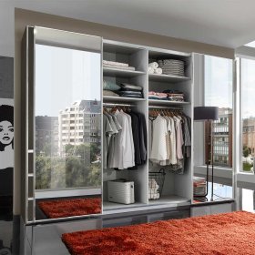 Schwebetürenkleiderschrank Mariolona mit Spiegel und sechs Schubladen – Ansicht 3