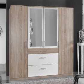 Kleiderschrank mit Schubladen Milana in Eiche Sägerau und Weiß – Ansicht 2