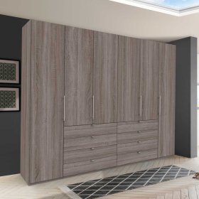 XXL Schlafzimmerschrank Vasilio 4 türig mit Schubladen in Eiche Trüffelfarben – Ansicht 3