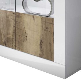 Wohnzimmervitrine Yuelva 102 cm breit in Weiß und Holzoptik verwittert – Ansicht 4