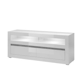 Wohnzimmer Anbauwand Novinza in Weiß Hochglanz und Beton Grau 280 cm (vierteilig) – Ansicht 5