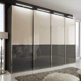 Kleiderschrank Jannios in Cremefarben und Braun mit Schwebetüren – Ansicht 2