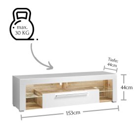 Fernsehboard Prishia in Holz Antik Optik und Weiß mit Glasböden – Ansicht 4