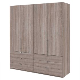 Gleittüren Ankleideschrank Vasilio in Eiche Trüffelfarben mit sechs Schubladen – Ansicht 1