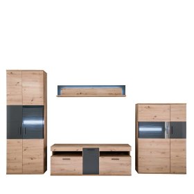 Anbauwand Lucisa in Eiche Optik und Anthrazit 330 cm breit (vierteilig) – Ansicht 1