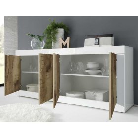 Sideboard Yuelva in Weiß und verwitterter Holz Optik 4 türig – Ansicht 3