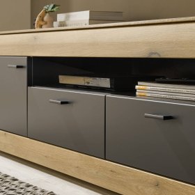 Anbauwand Badehma in Dunkelgrau und Eichefarben (dreiteilig) – Ansicht 6