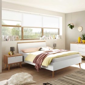 Doppelbett mit Nachtkonsolen Levanca in Weiß und Eiche in 140x200 cm (dreiteilig) – Ansicht 1