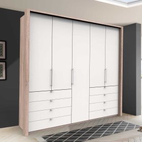 Falttüren Schlafzimmerschrank Lolyana in Weiß und Eiche Sägerau – Ansicht 2