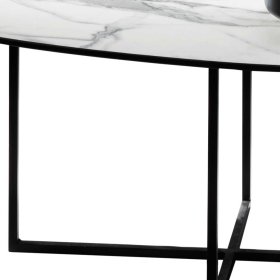 Marmor Optik Couchtisch Drobeta in Weiß - Hellgrau mit Glasplatte – Ansicht 4