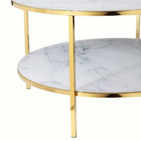 Retro Beistelltisch Epiros in Weiß marmoriert und Goldfarben mit Glasplatten – Ansicht 5
