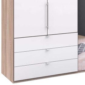 Moderner Schlafzimmerkleiderschrank Andryas mit Falttüren Schubladen und Spiegel – Ansicht 4