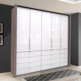 Kombi Schlafzimmerkleiderschrank Yunidra mit Schubladen und Falttüren – Ansicht 2