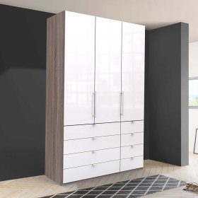 Kompakt Schlafzimmerschrank Yunidra in Weiß und Eiche Trüffelfarben – Ansicht 3