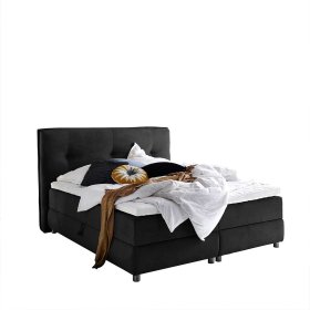 Boxspringbett Vindo in Schwarz Webstoff mit Stauraum – Ansicht 1